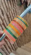 Multicolour Glass Bangle Set With Gold Stone Work Wholesale Market In Surat